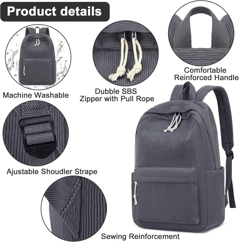 BTOOP School Backpack for Teens Large Corduroy Bookbag Lightweight 15.6 inch Laptop Bag for Girls Women Casual High School College - Image 5